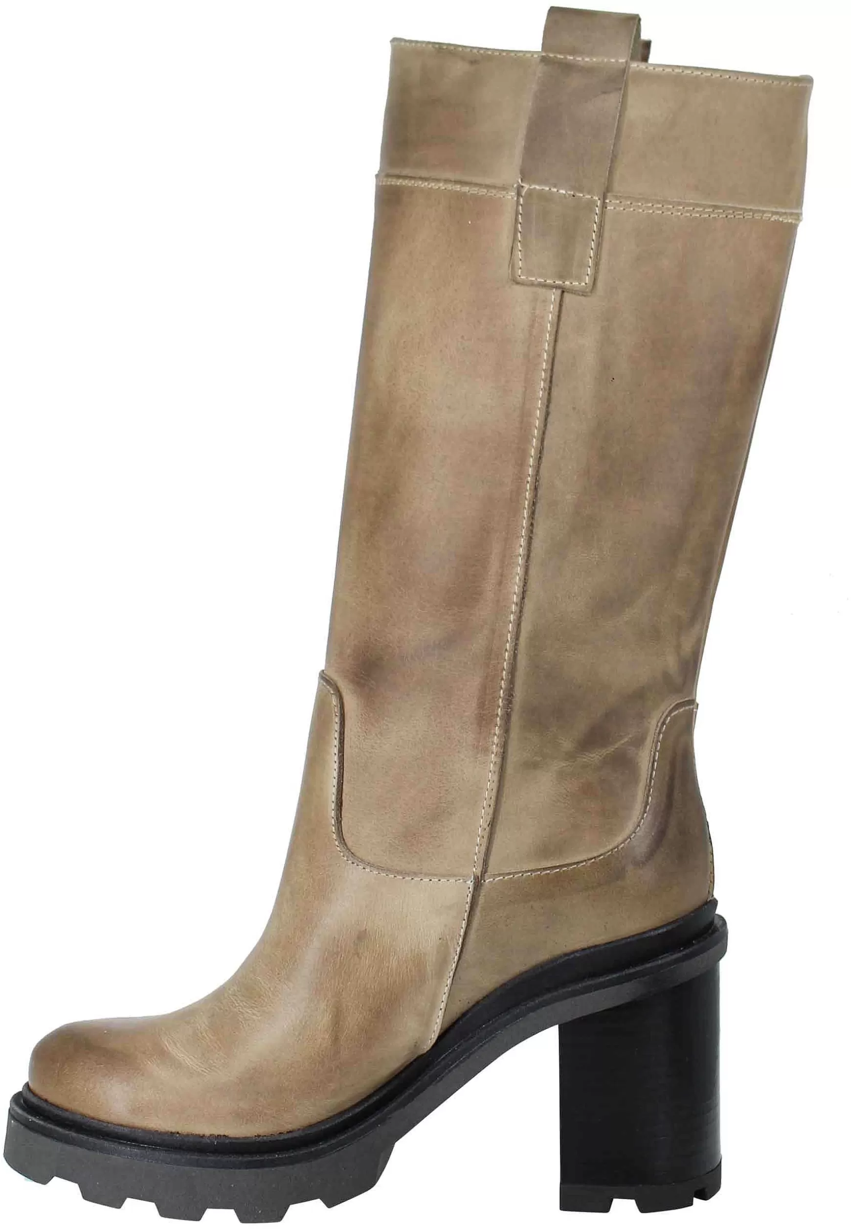 Stivali Anfibi Donna In Pelle Taupe Tacco Alto Con Fondo Carrarmato** Sale