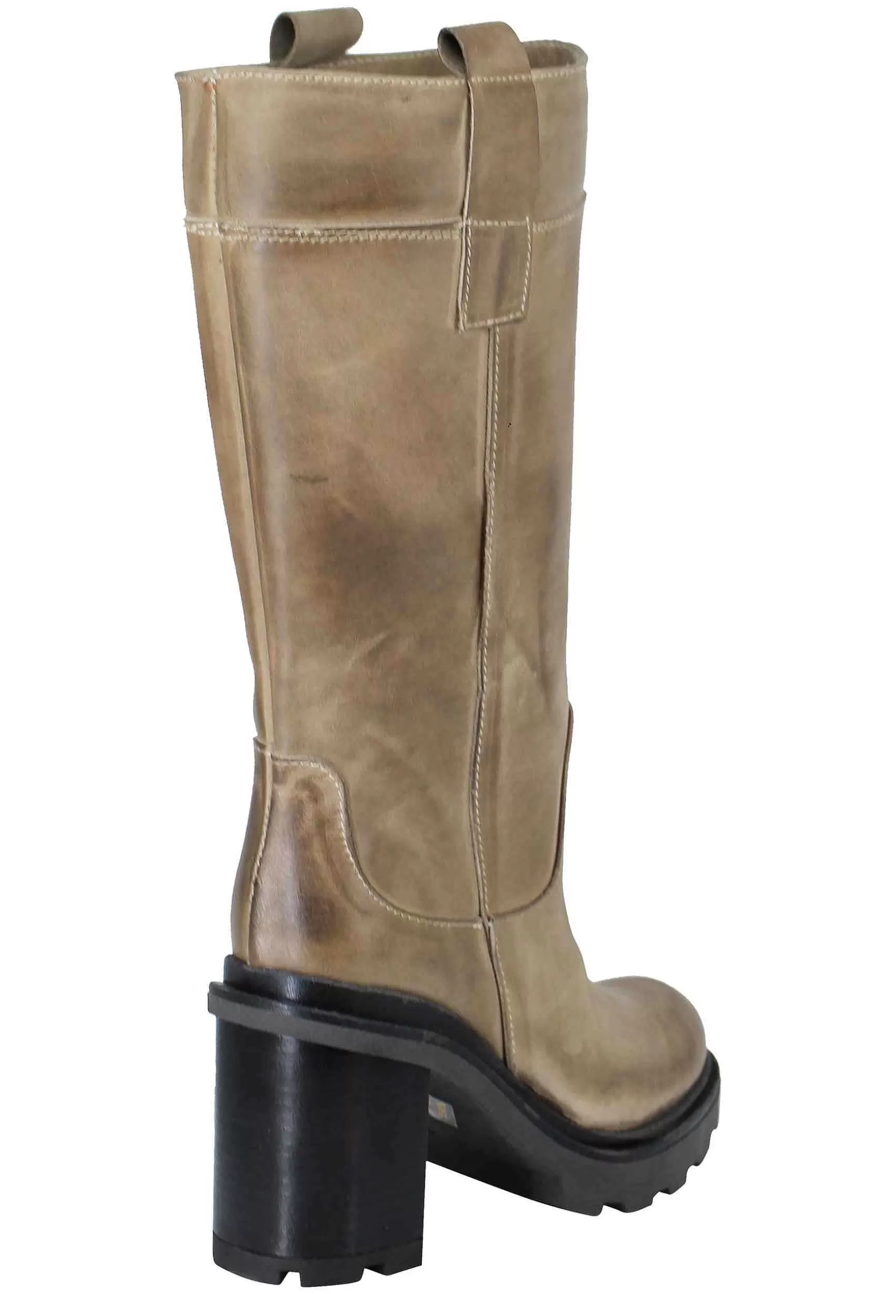 Stivali Anfibi Donna In Pelle Taupe Tacco Alto Con Fondo Carrarmato** Sale