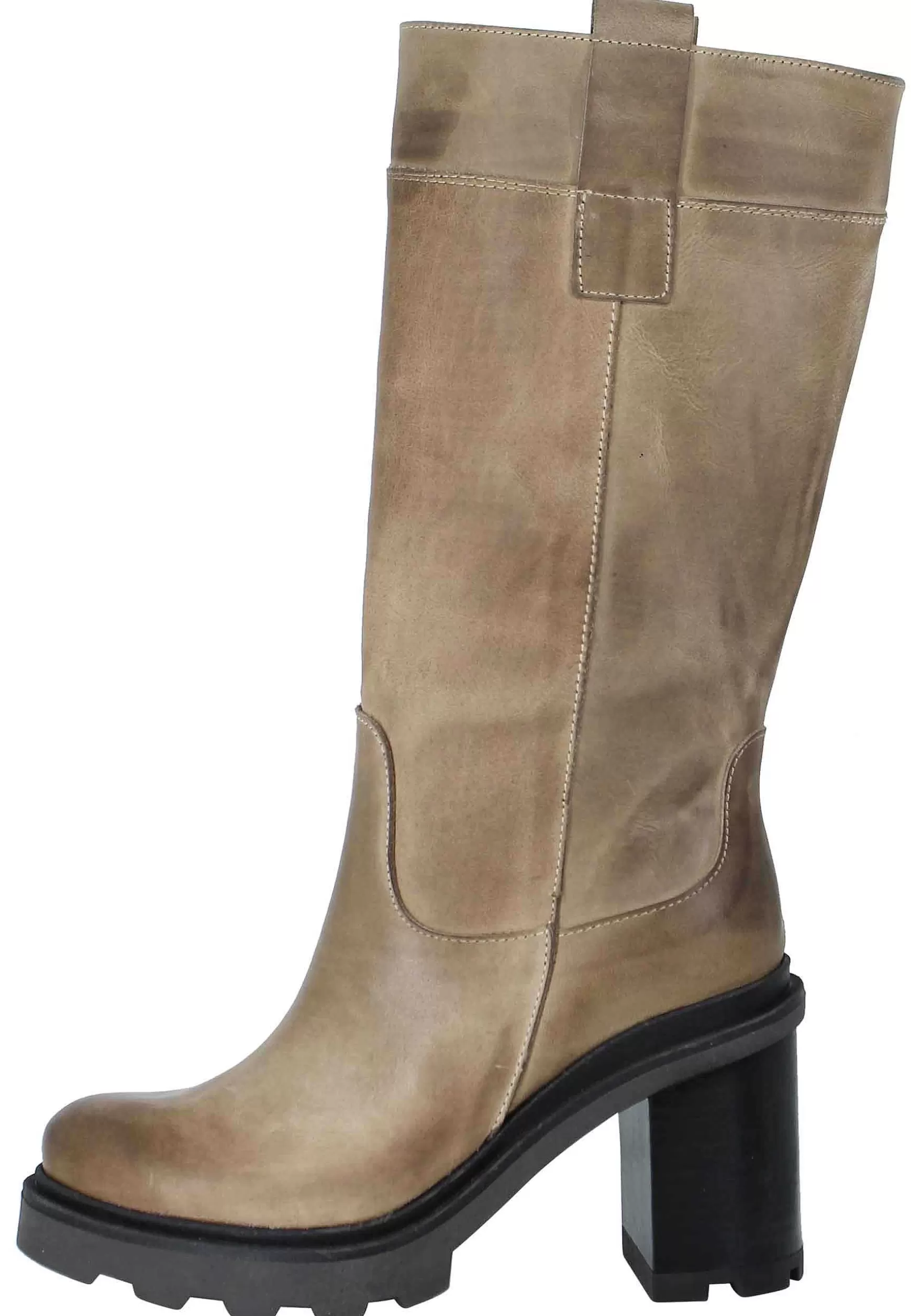 Stivali Anfibi Donna In Pelle Taupe Tacco Alto Con Fondo Carrarmato** Sale