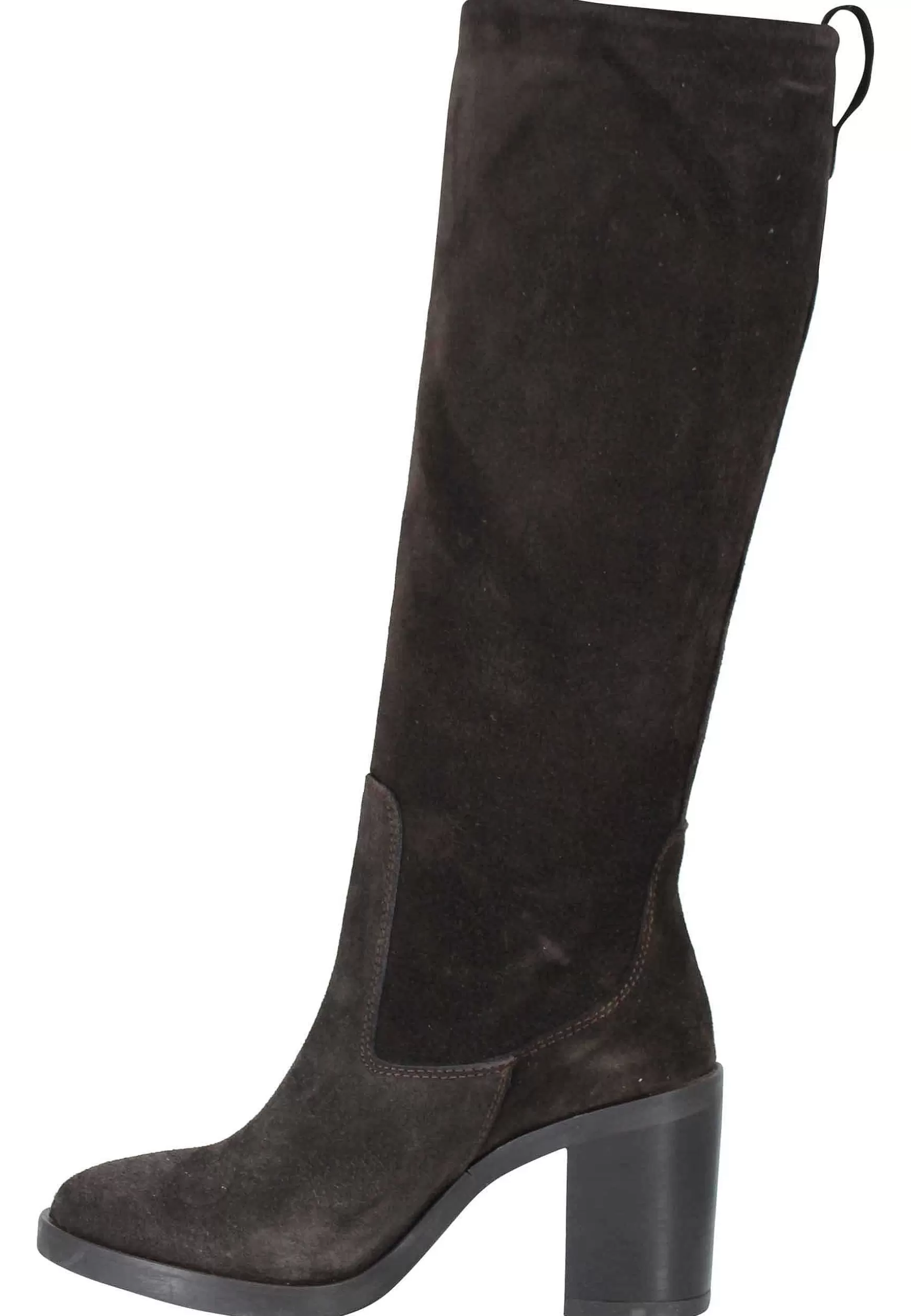 Stivali Donna A Tubo In Camoscio Tesra Di Moro Con Tacco In Cuoio E Punta Tonda** Flash Sale