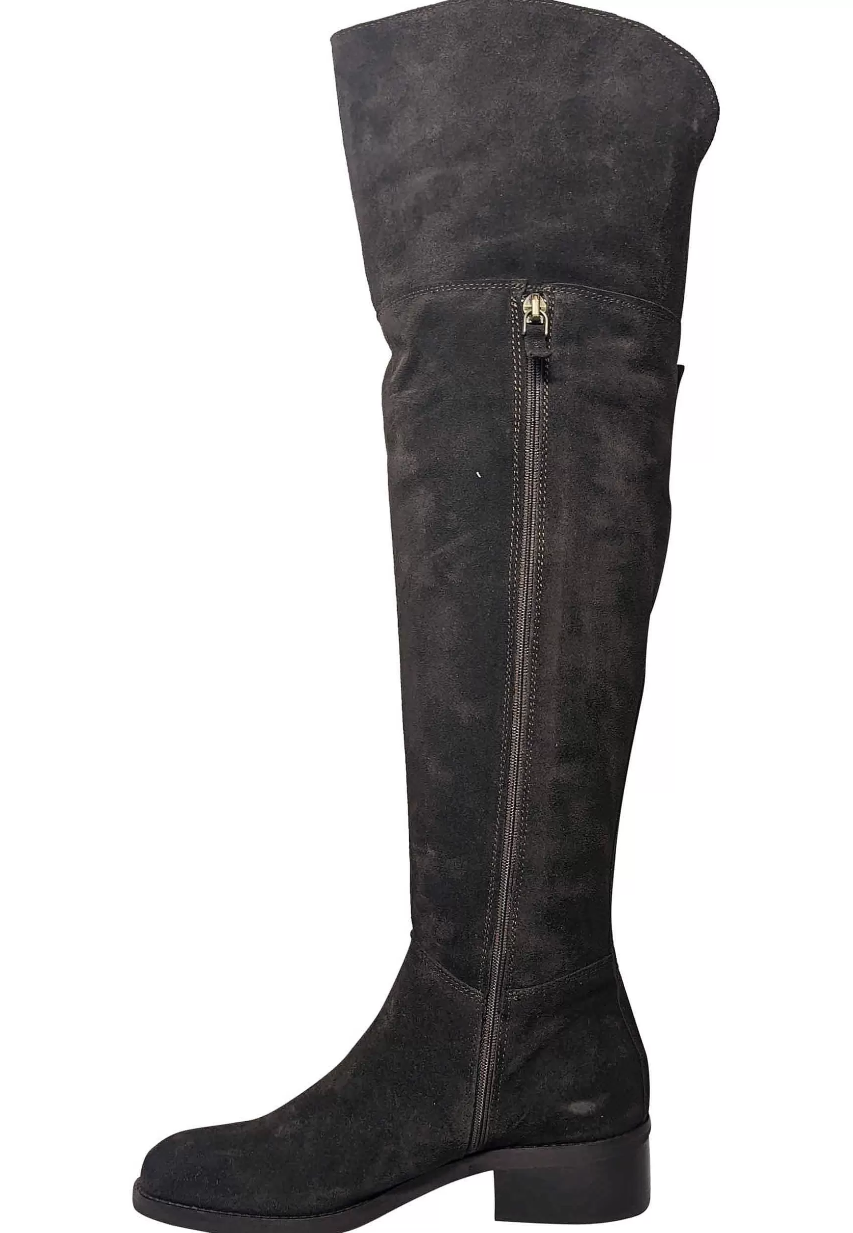 Stivali Donna In Camoscio Marrone Con Risvolto Tacco Medio In Cuoio** Clearance