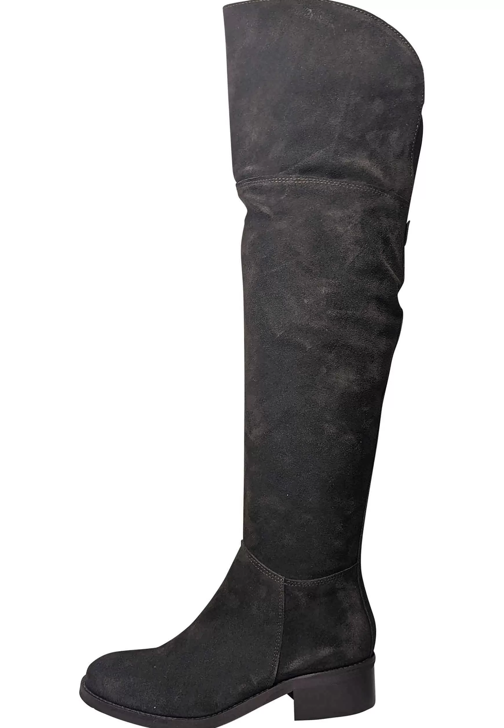 Stivali Donna In Camoscio Marrone Con Risvolto Tacco Medio In Cuoio** Clearance
