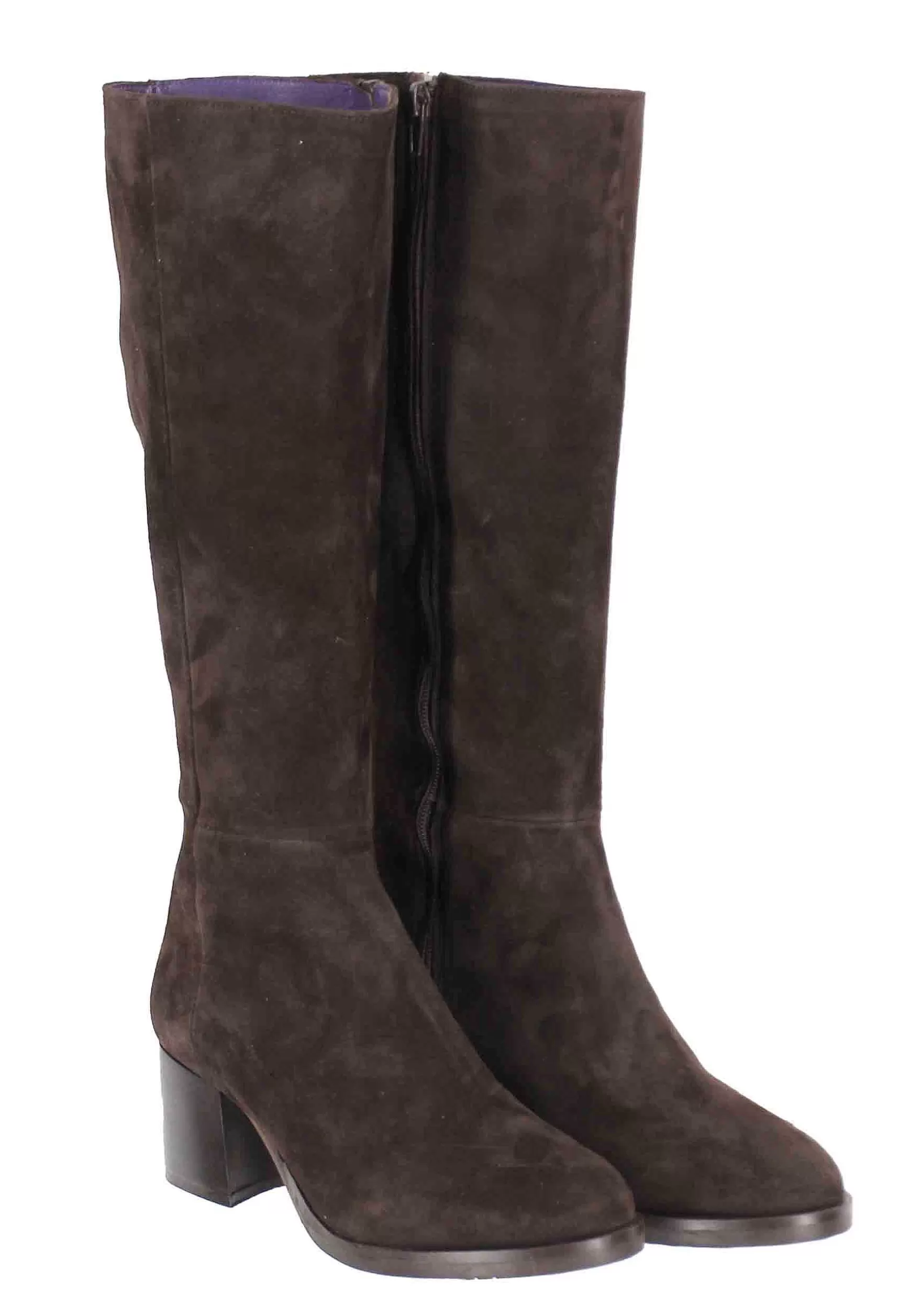 Stivai Donna In Camoscio Testa Di Moro Con Tacco Basso*L New