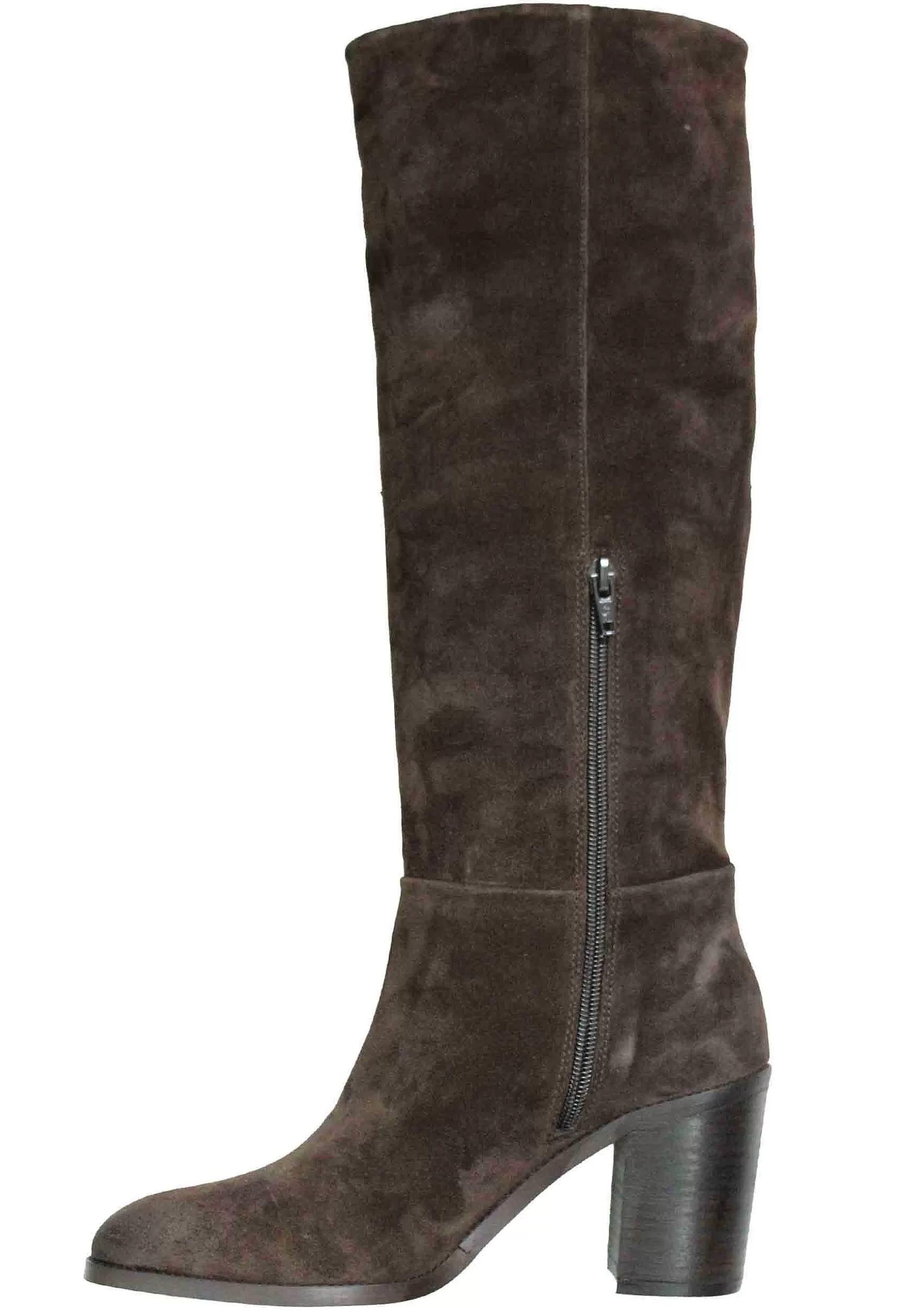 Stivali Donna In Camoscio Testa Di Moro Con Tacco In Cuoio E Punta Semi Tonda*Onakò Discount