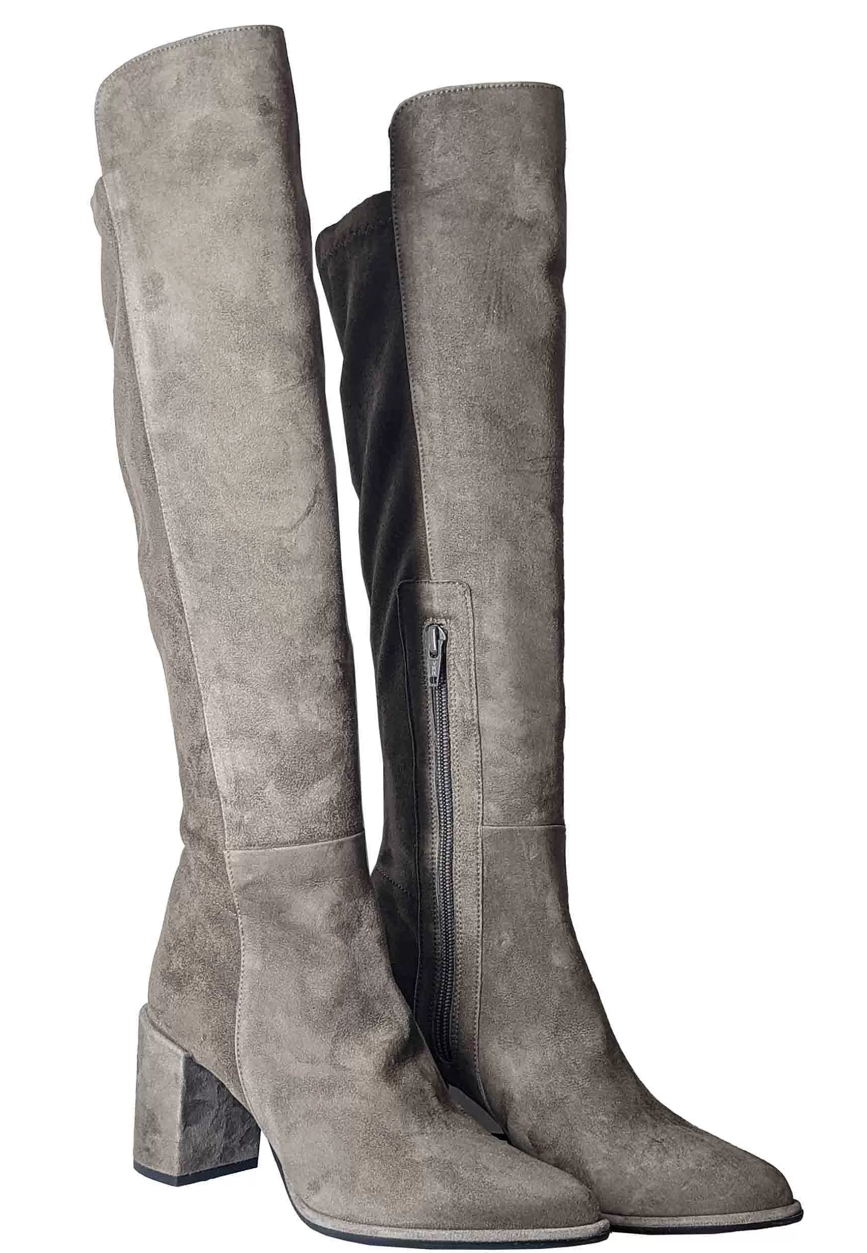 Stivali Donna In Pelle E Tessuto Taupe Con Tacco Alto** Online