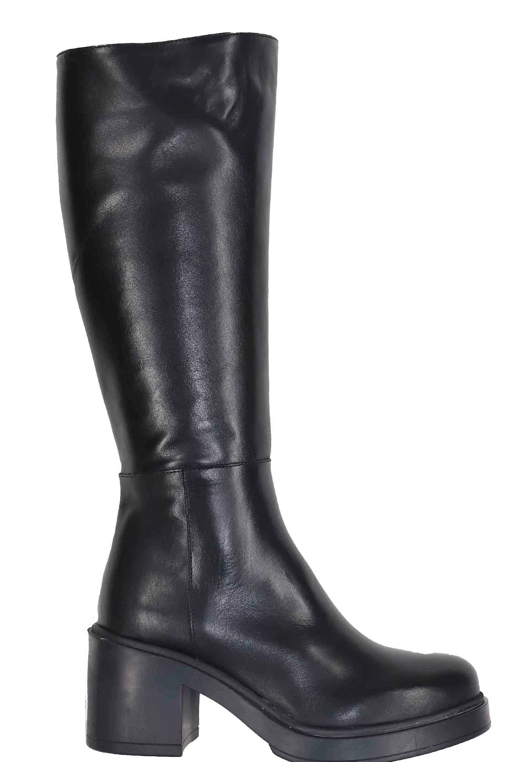 Stivali Donna In Pelle Nera Con Suola In Gomma E Tacco Alto*Tattoo New