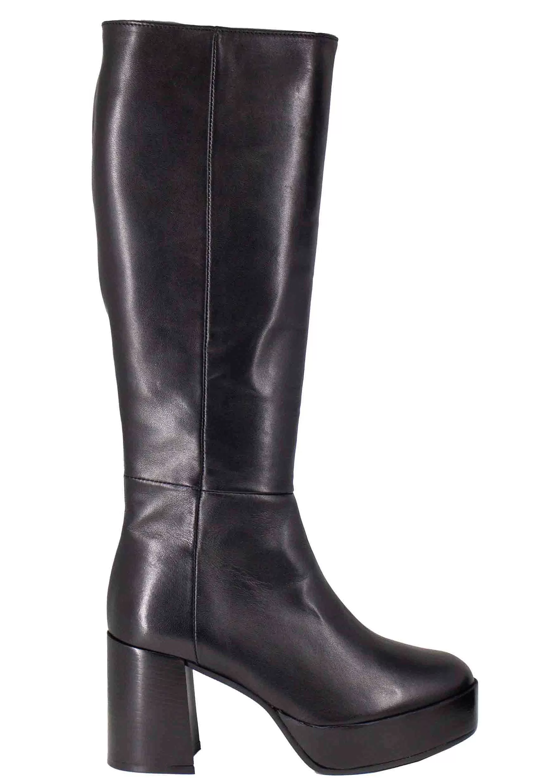 Stivai Donna In Pee Nera Con Tacco Ato E Pateau Con Zip aterae Di Chiusura*L Sale