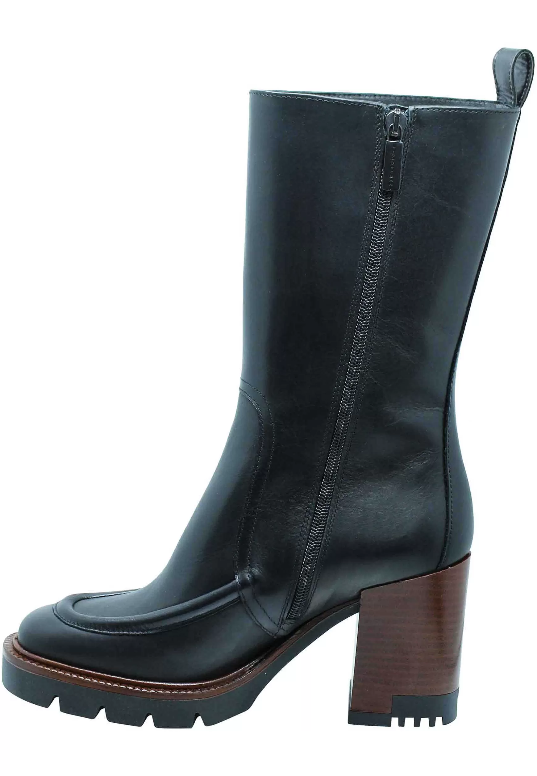 Stivali Donna In Pelle Nera Con Tacco Alto E Plateau In Gomma Carrarmato*Lorenzo Mari Fashion