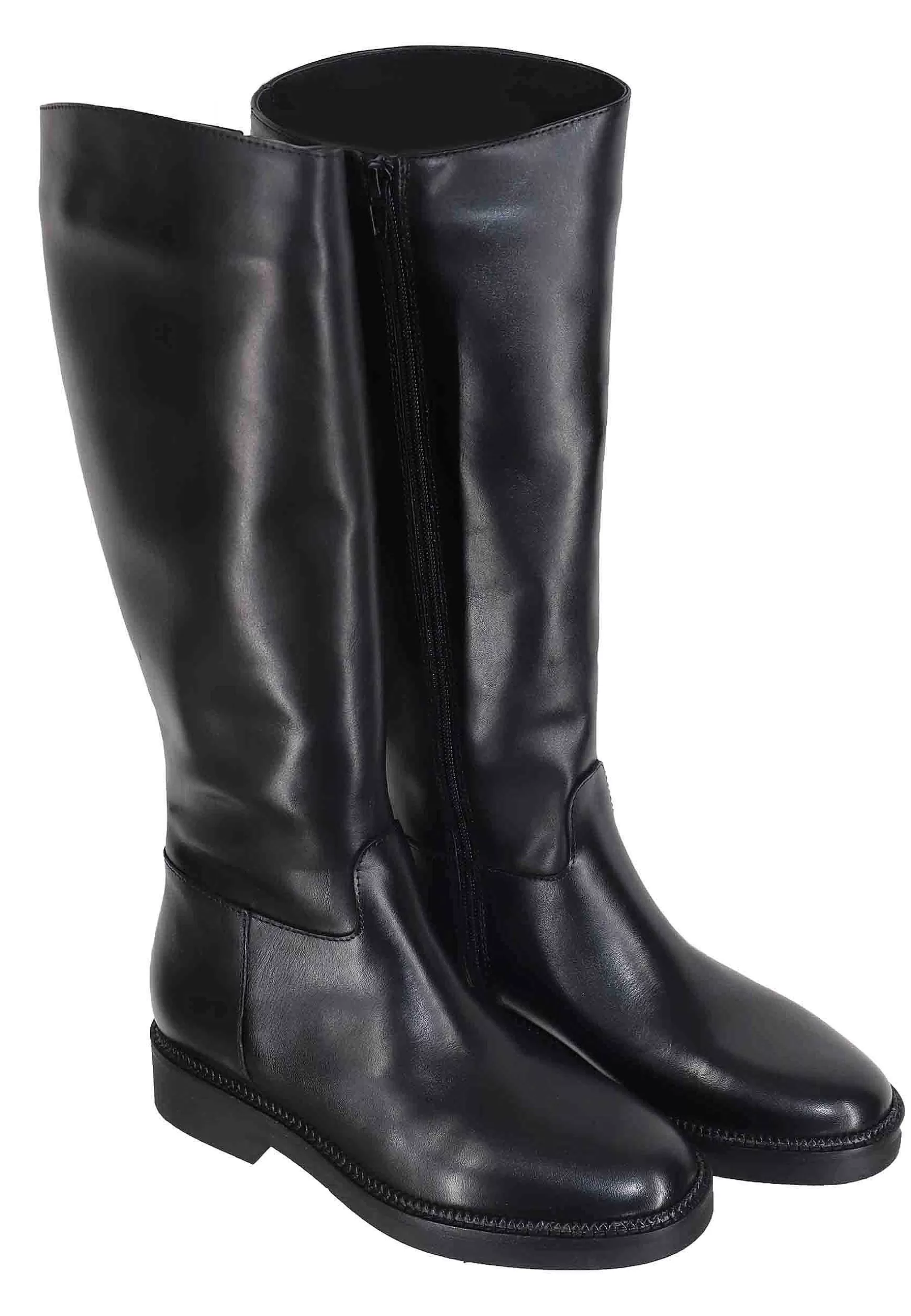 Stivali Donna In Pelle Nera Con Tacco Basso E Punta Tonda** Best