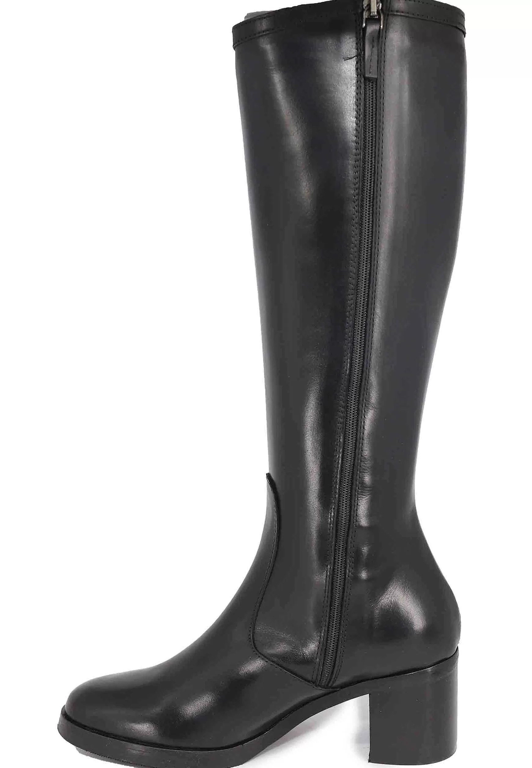 Stivali Donna In Pelle Nera Con Tacco E Punta Tonda** Fashion