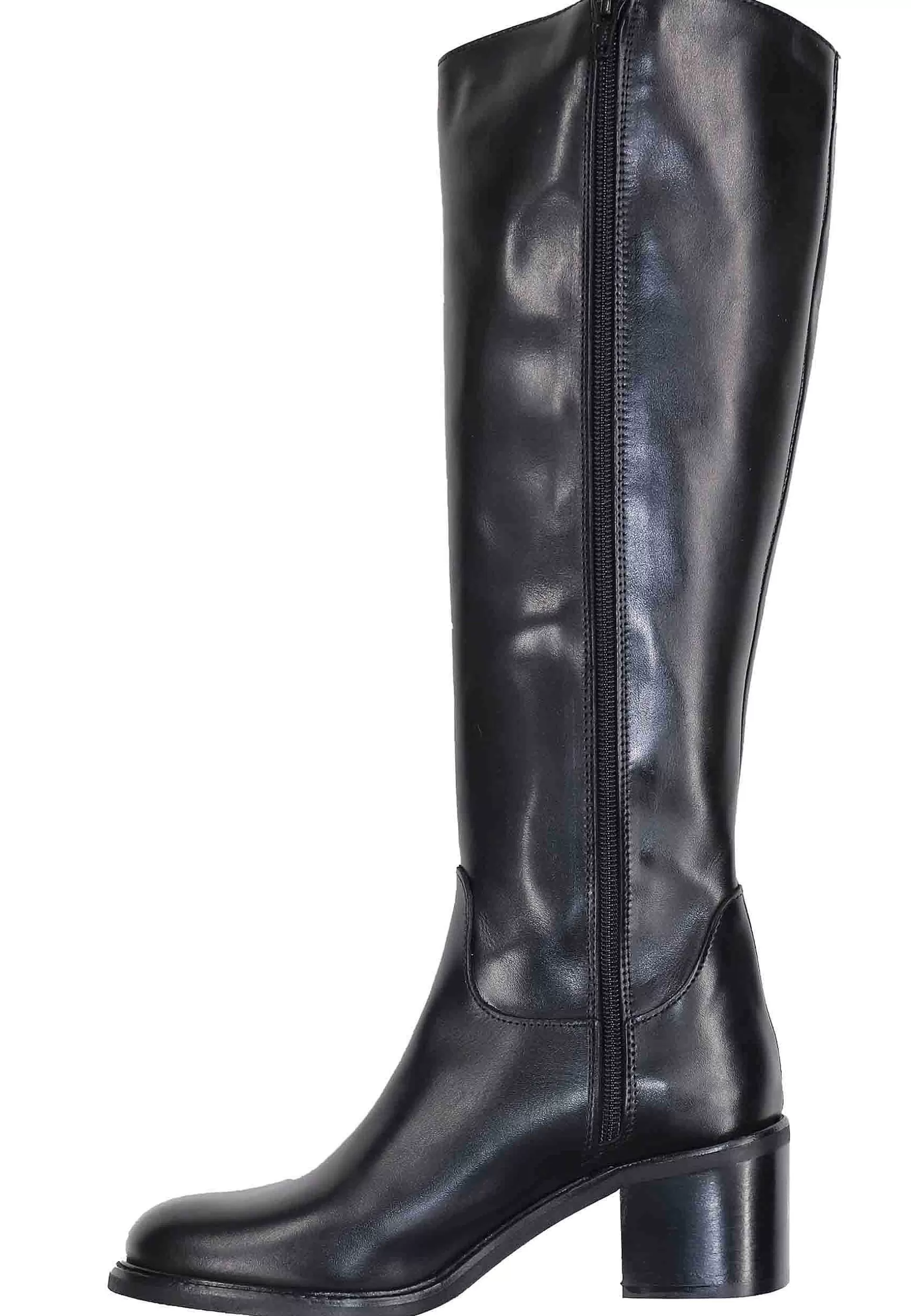 Stivali Donna In Pelle Nera Con Tacco In Cuoio E Tirante Laterale** Clearance