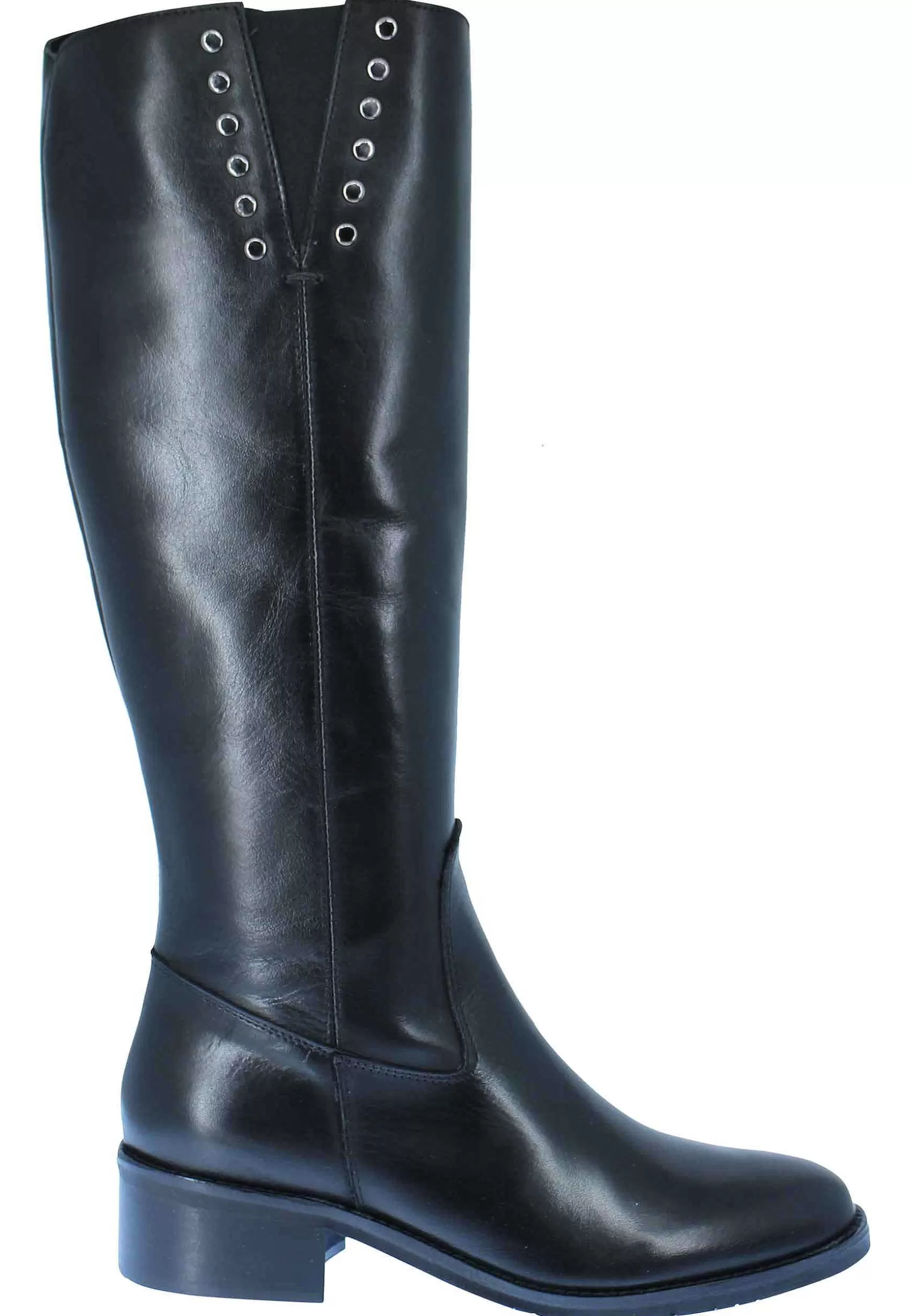 Stivali Donna In Pelle Nera Tacco Basso Con Borchie E Zip Laterale** Clearance