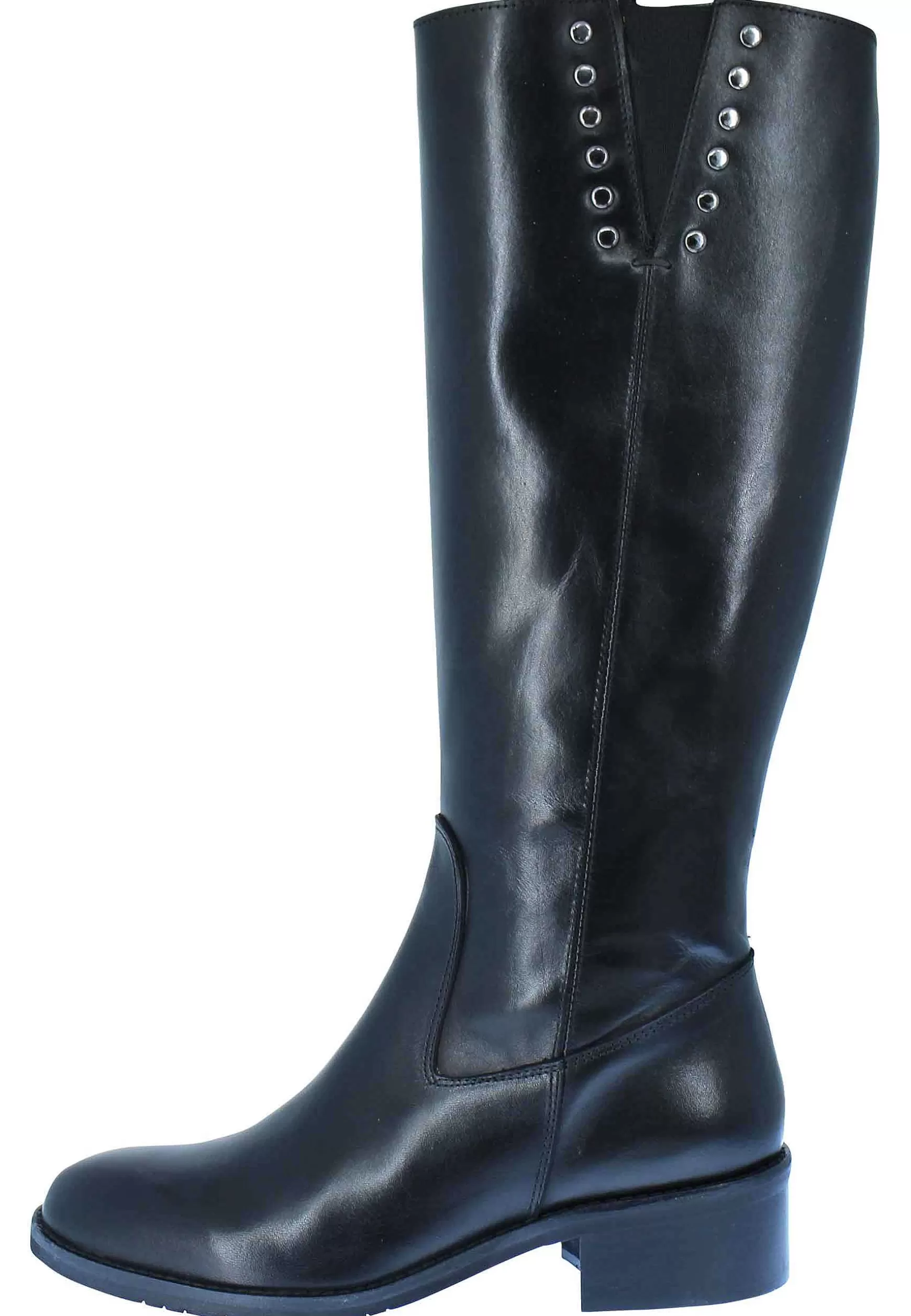 Stivali Donna In Pelle Nera Tacco Basso Con Borchie E Zip Laterale** Clearance