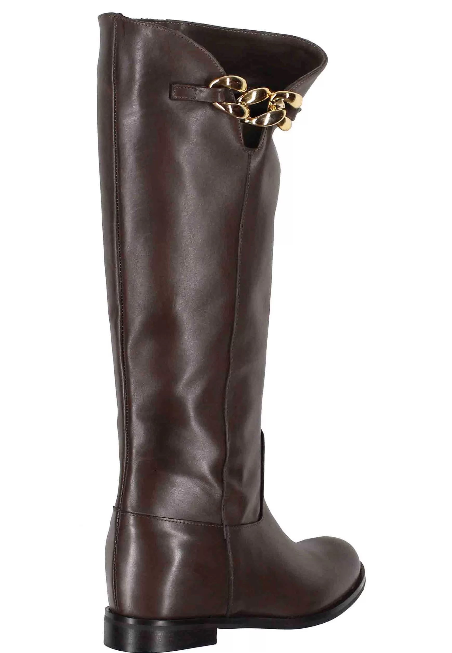 Stivali Donna In Pelle Testa Di Moro Con Catena Oro*Pierfrancesco Vincenti Best Sale