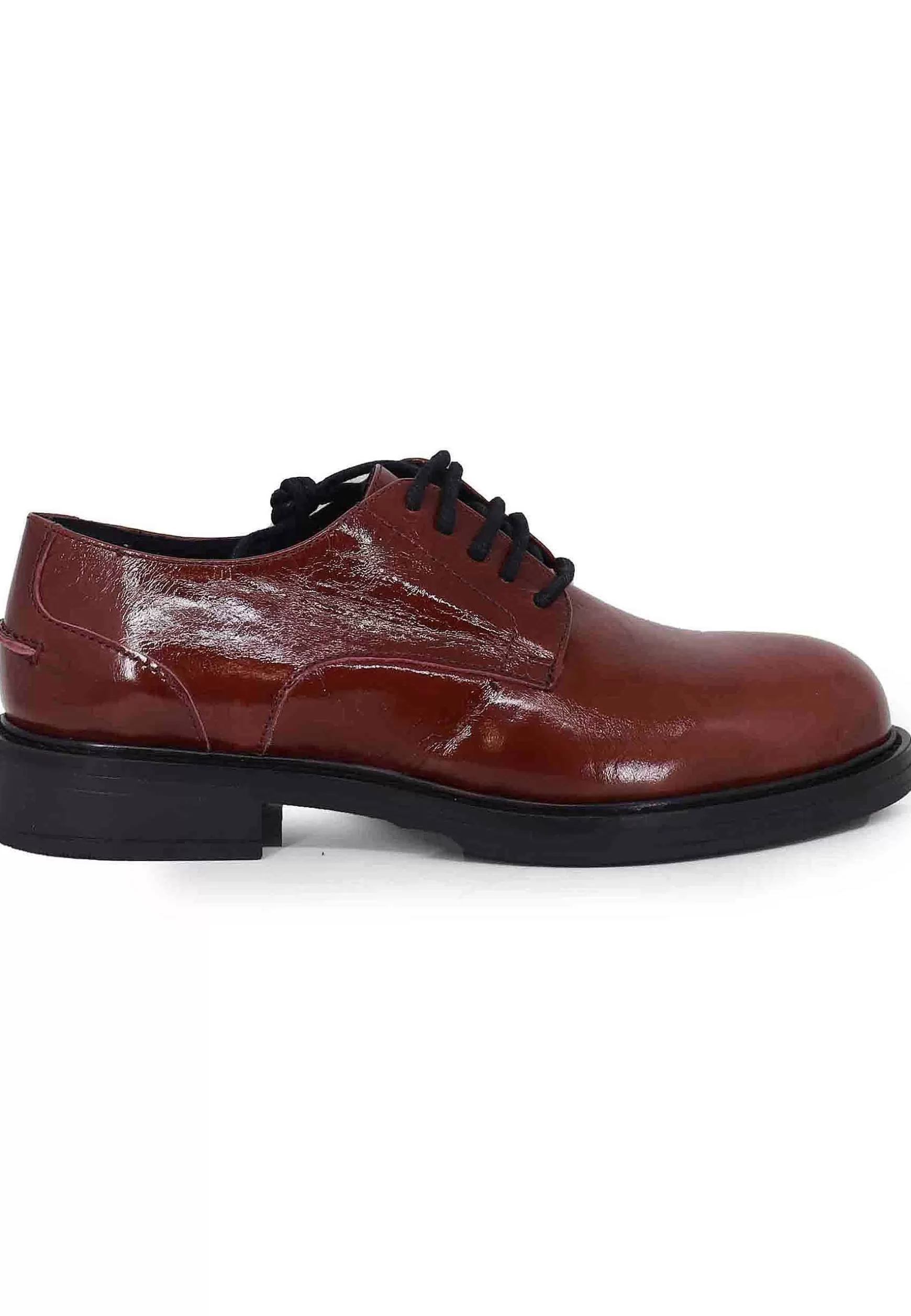 Stringate Donna In Pelle Naplack Bordeaux Con Suola In Gomma E Tacco Basso*Bruno Premi New