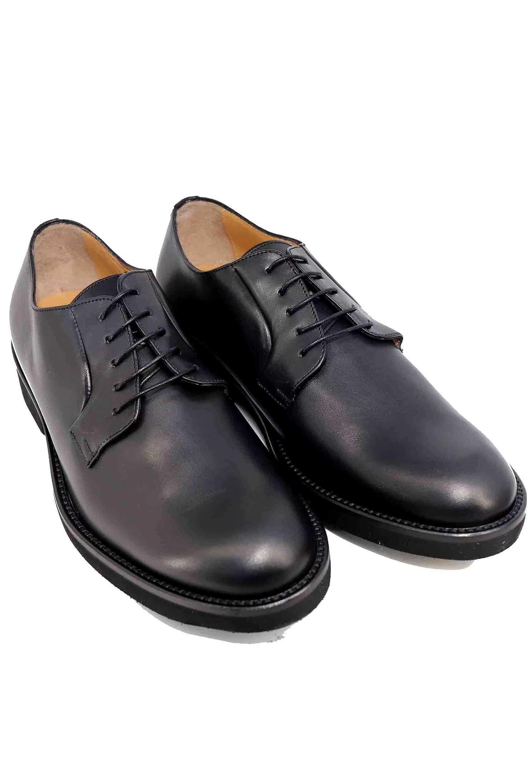 Stringate Uomo In Pelle Nera Con Suola In Gomma Ultra Leggera E Punta Tonda** Best Sale
