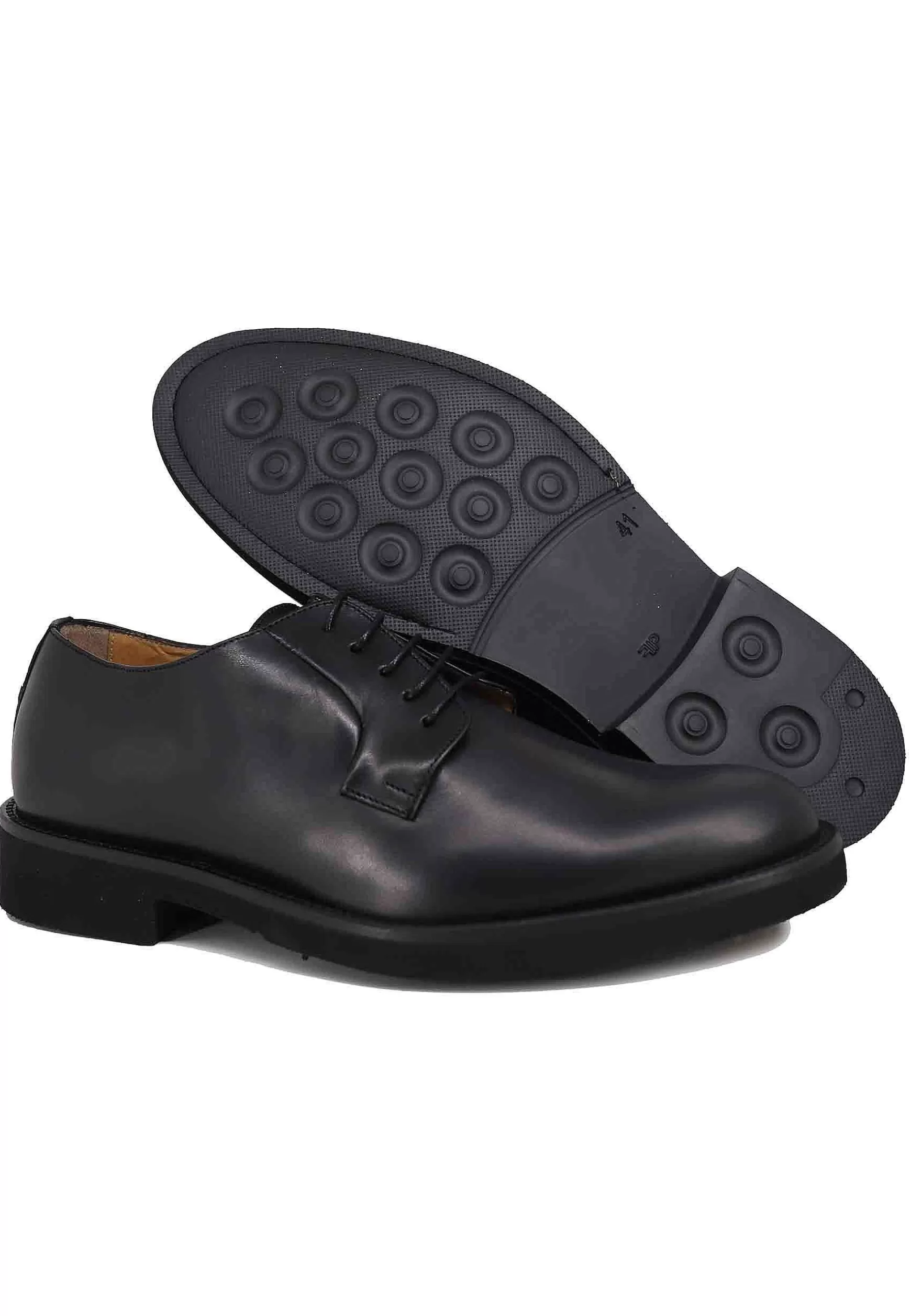 Stringate Uomo In Pelle Nera Con Suola In Gomma Ultra Leggera E Punta Tonda** Best Sale