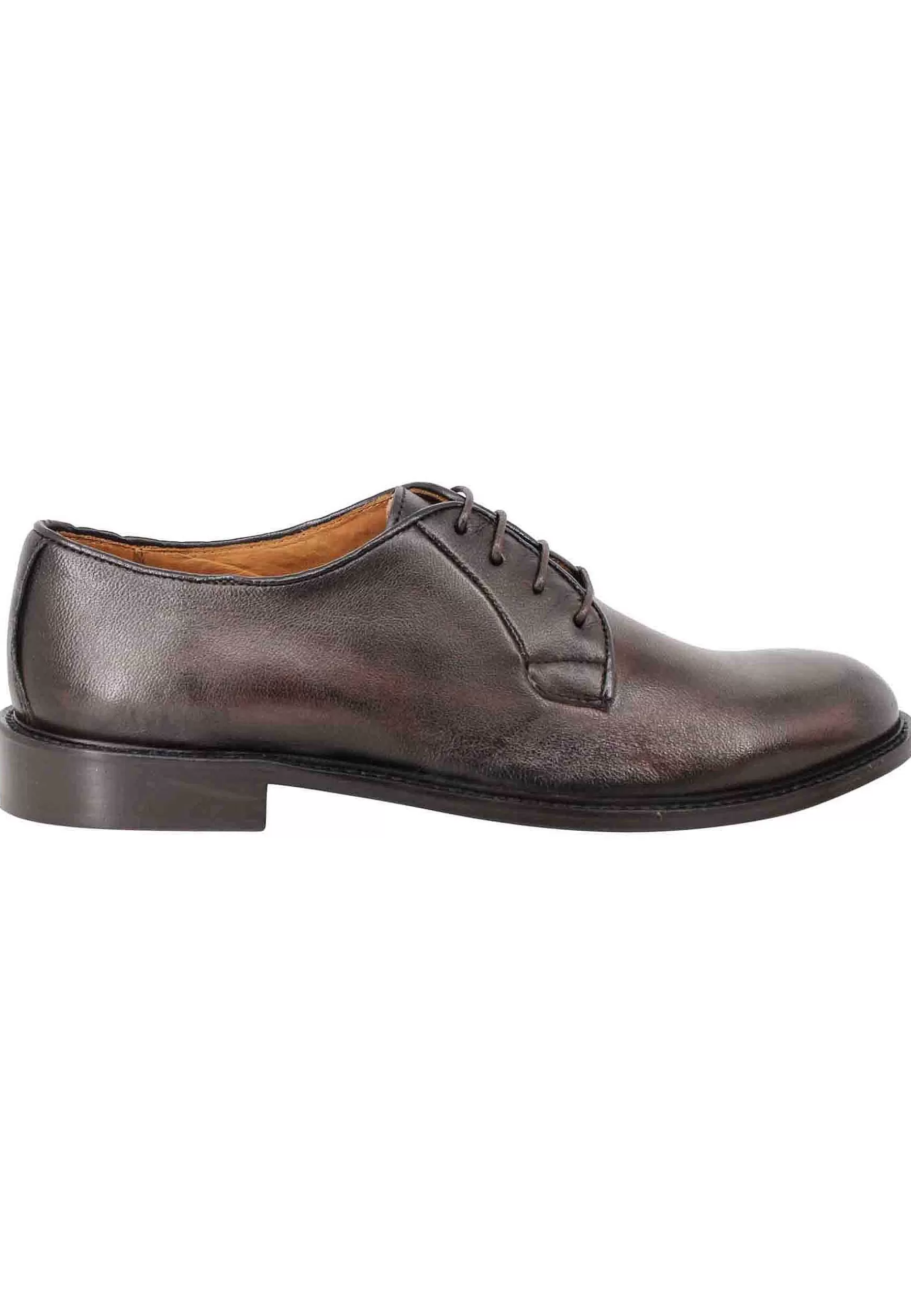 Stringate Uomo In Pelle Testa Di Moro Con Suola In Cuoio** New