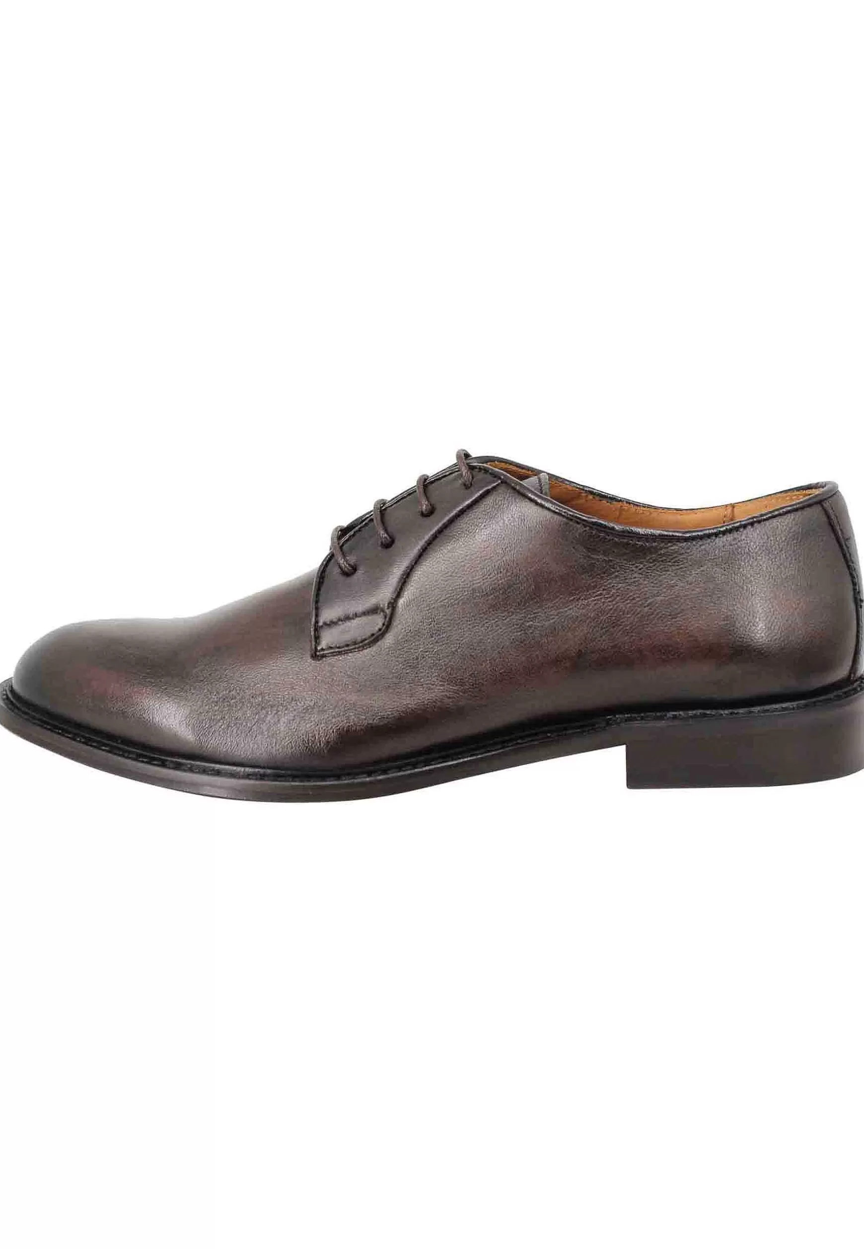 Stringate Uomo In Pelle Testa Di Moro Con Suola In Cuoio** New