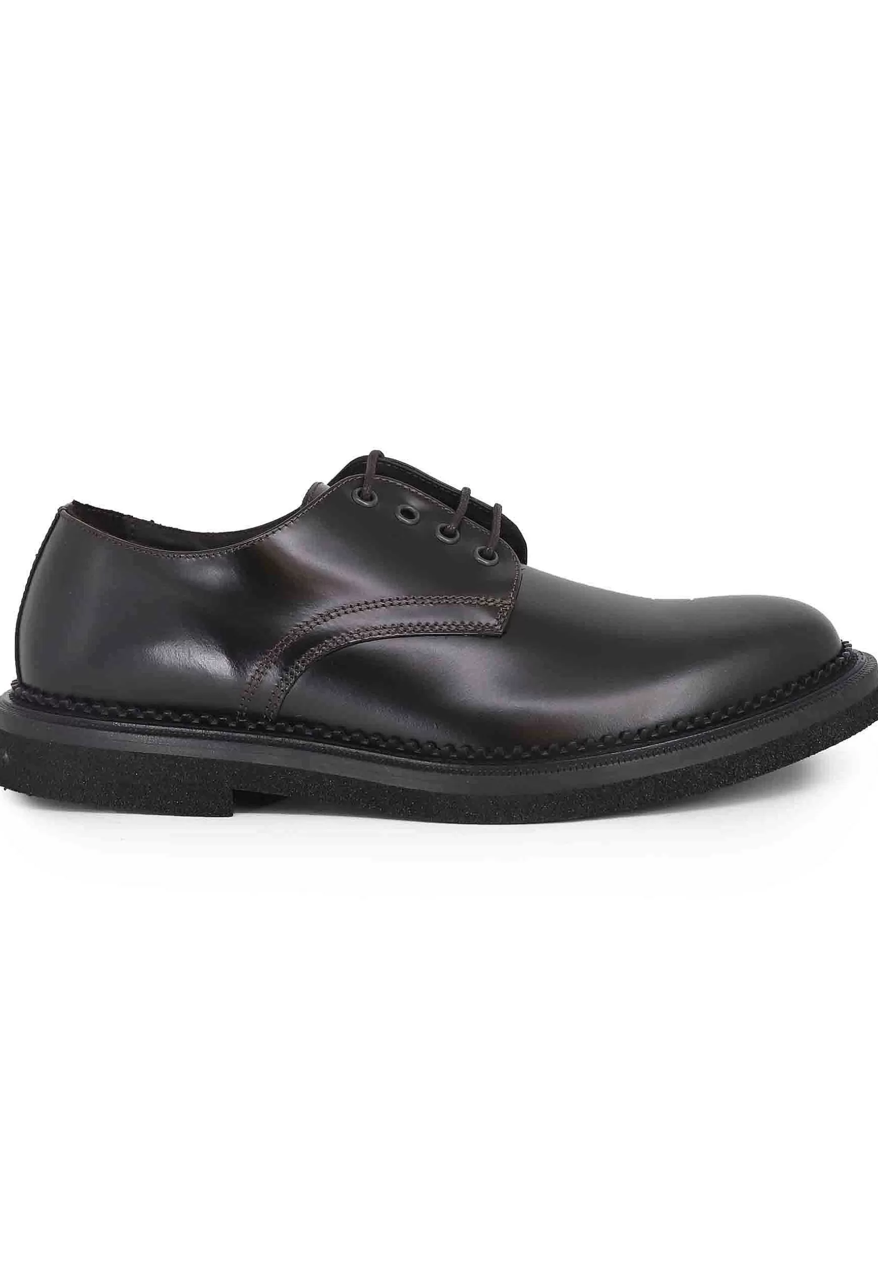 Stringate Uomo In Pelle Testa Di Moro Lucida Con Suola In Gomma*Antica Cuoieria Fashion