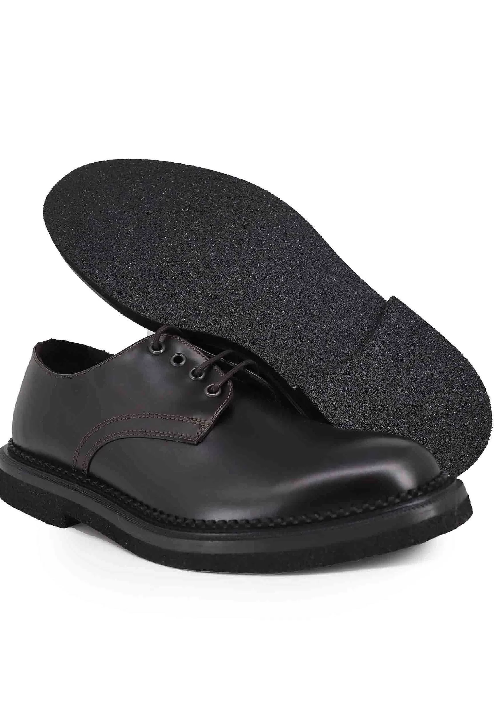 Stringate Uomo In Pelle Testa Di Moro Lucida Con Suola In Gomma*Antica Cuoieria Fashion