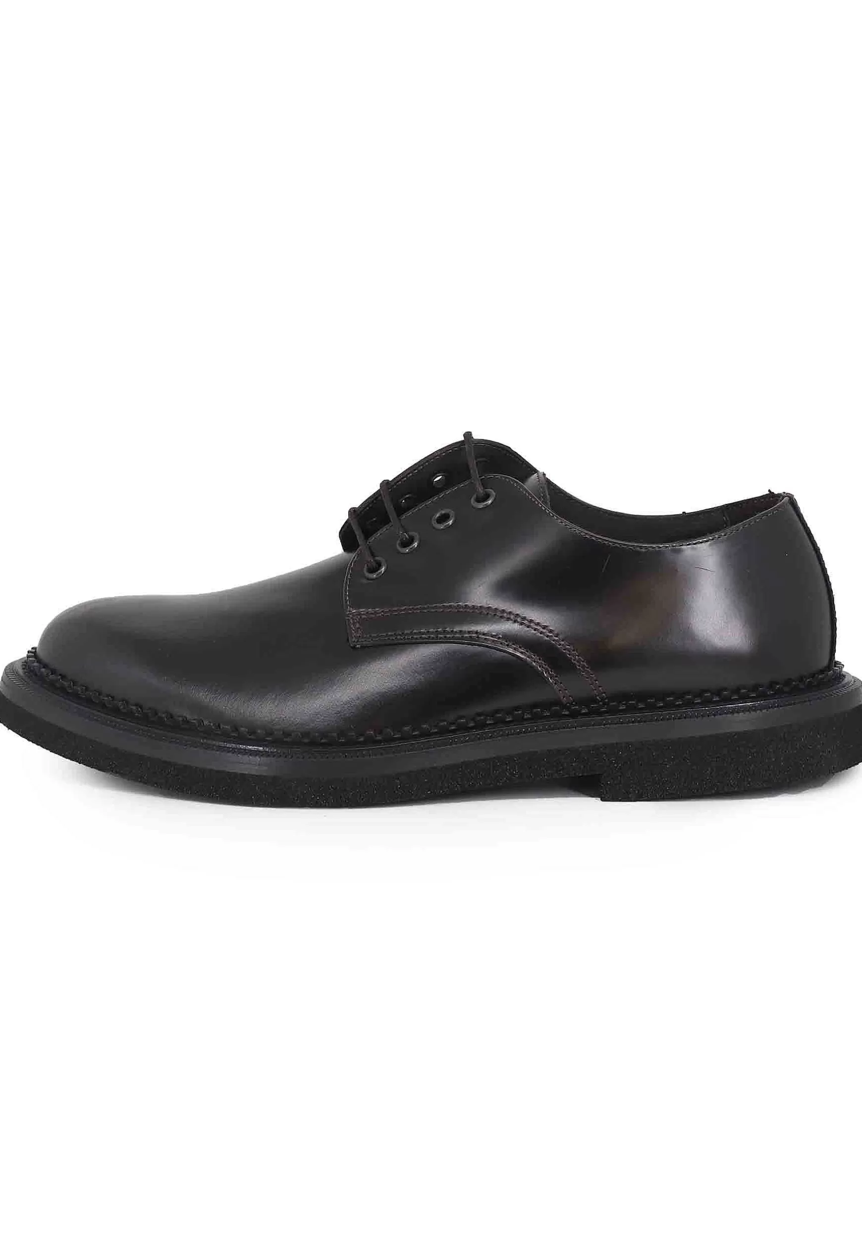 Stringate Uomo In Pelle Testa Di Moro Lucida Con Suola In Gomma*Antica Cuoieria Fashion