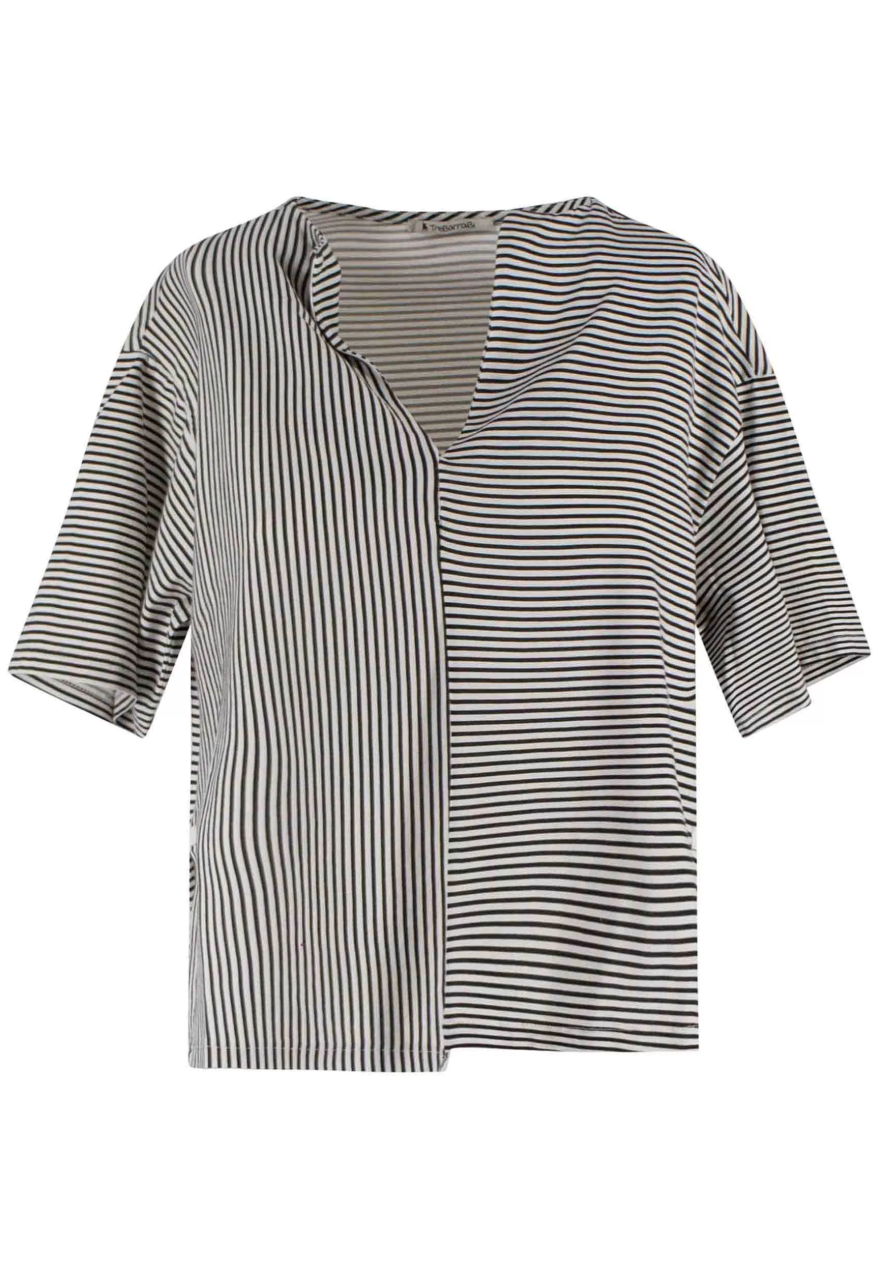 T-Shirt Donna Tita In Cotone Bianco E Nero A Righe E Scollo A V*TreBarraBi Cheap