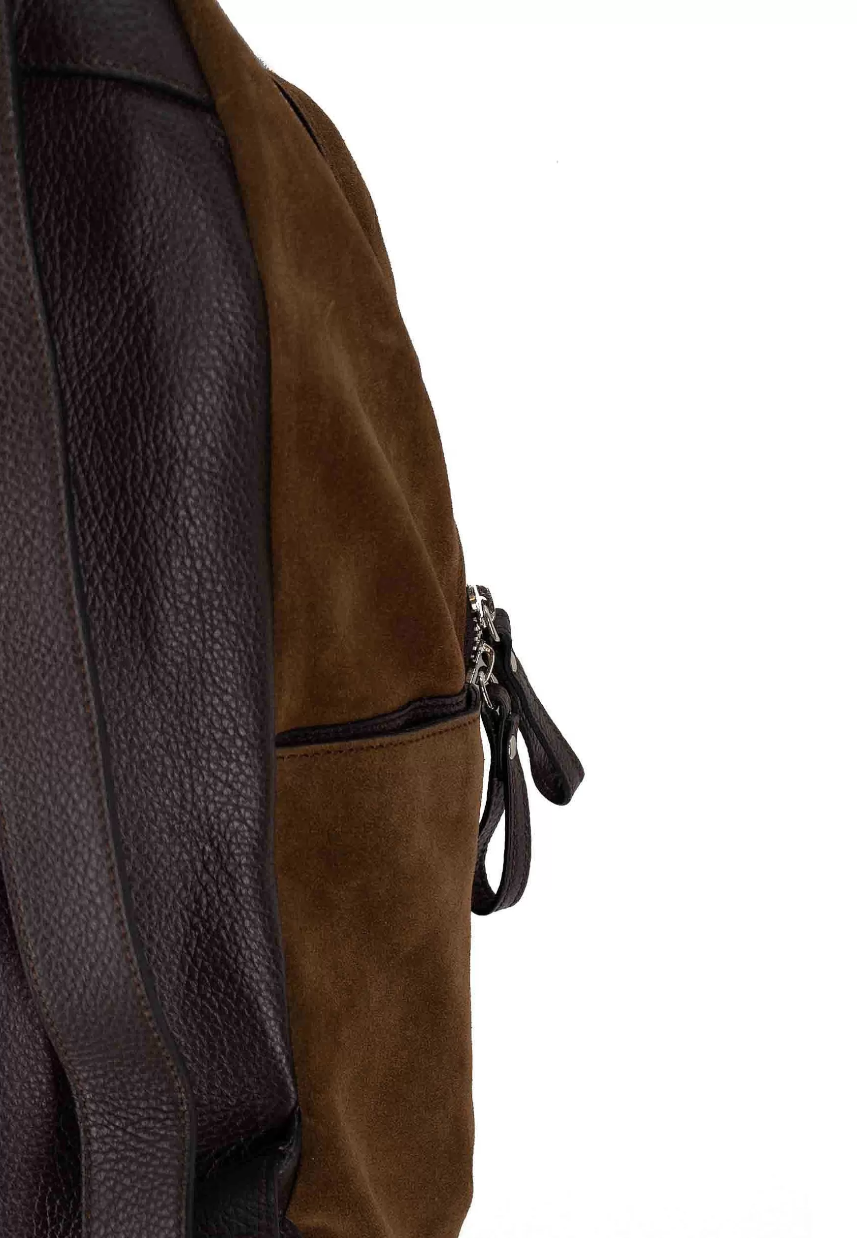 Zaino Uomo In Camoscio Marrone Con Apertura Zip E Spallacci In Pelle*Minoronzoni Flash Sale