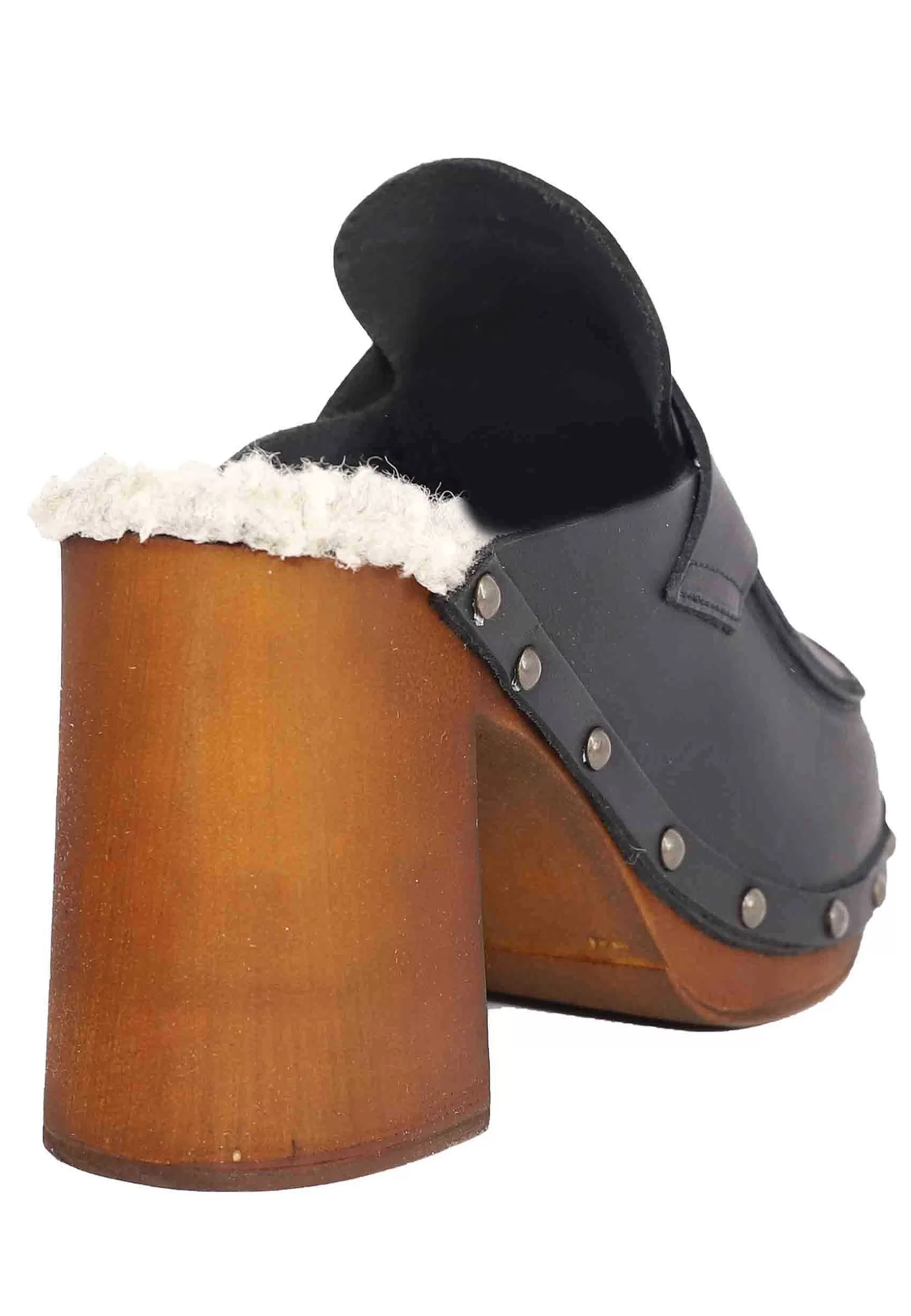 Zoccoli Donna In Pelle Nera Con Sottopiede In Eco Fur E Tacco Alto*Glove Best